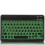Kabellose Bluetooth Tastatur, Wireless Tastatur für iPad/Samsung/iPhone Tablet PC mit Hintergrundbeleuchtung, Wiederaufladbar Bluetooth Tragbare QWERTZ Tastatur für iOS, Windows, Android (7-Farben)