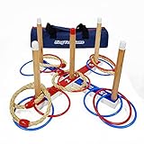 Wurfspiele Ring Toss Game Wooden Quoits Throwing Tossing Game Set with Carry Bag（5 pcs Rope Rings + 10 pcs Plastic Rings