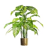 Leaf 100 cm großer Fuchs Aglaonema Realistischer Baum Kunstpflanze mit goldenem Metall-Pflanzgefäß