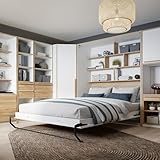 Forte SMARTROOM Multifunktionsbett 160 x 180, modernes Schrankbett mit Regal, Schlafzimmer, Apartment, Holzwerkstoff, Catania Eiche Holzwerkstoff|Weiß, 177,4 cm breit x 215 cm hoch x 57,4 cm tief