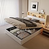Xnferty Doppelbett, 160 x 200 cm, mit Lattenrost, LED und USB, Bettgestell mit Stauraum, Boxspringbett mit Lattenrost, gepolstertes Bett für Erwachsene und Jugendliche, PU-Leder (Weiß, 160 x 200 cm)