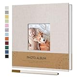 Vienrose Fotoalbum Selbstklebend Einkleben 10x15 Klein Leinen Photo Album mit 40 Weißen Seiten, Hochzeit Jahrestag Geburtstag Fotoalben mit Einem Kugelschreiber, 17x18cm, Beige