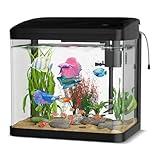 15L Aquarium Komplettset, GuKKK Nano Aquarium Stabiles Einsteigerbecken mit LED-Beleuchtung und Eingebautem Filtersystem, für Fisch, Aquariu Becken stoßfest,Schwarz (15L)