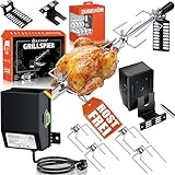 KESSER® Edelstahl Grillspieß Set 107cm passend für Weber Spirit Gasgrill, BBQ Fleischklammer, Griffstück und Motor Elektrischer Drehspieß 220V- 240V, Inkl. 4X Fleischnadeln und Montagezubehör Schwarz