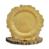ALINK Gold Platzteller, Riffteller, Ladegerät für Speiseteller, 33 cm, Kunststoff-Ladegeräte für Hochzeiten, Weihnachten und Partys, 6 Stück-wiederverwendbar