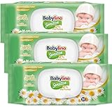 Babylino Sensitive Baby Tücher 0% Duft, 98% natürliche Formel, die den pH-Wert der Haut wiederherstellt, 3 Packungen mit Frischeverschluss, 162 Tücher