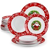 VEWEET, Serie SANTACLAUS, 18-teiliges Porzellan Weihnachtsgeschirr Set für 6 Personen – Teller Set aus 6 Speiseteller, 6 Dessertteller, 6 Suppenteller, Weihnachtsgeschirr mit Weihnachtsmann