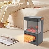 Elektrokamin Heizlüfter Energiesparend mit Thermostat, Fernbedienung, 3 Heizmodi & LED Flammenoptikm, 2kW Elektro Mobile Heizung Elektrisch Heizstrahler Innenraum Heizgeräte für Haushalt/Wohnmobil