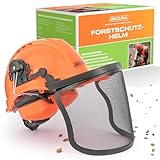 SECURA Forsthelm mit Visier, Gehörschutz und Kienriemen EN 397 – Arbeitsschutzhelm für Motorsäge – Schnittschutzhelm für Kettensäge und Motorsäge - Max. Größe 58 für Herren