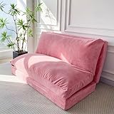 MAXYOYO Sitzsack-Bett, faltbar, Cordsamt, Schlafsofa, Bodenmatratze für Erwachsene, extra dick, 4-Fach gefaltet, Bodencouch für Schlafzimmer, Wohnzimmer, Rosa, 75 x 240 cm