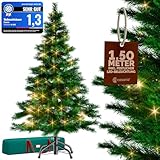 CASARIA® Weihnachtsbaum künstlich 150 cm Lichterkette 100 LED Tannenbaum mit Beleuchtung wie echt Stecksystem dichte Spitzen stabil schwer entflammbar