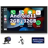 Android 11 Autoradio 2GB+32GB Wireless Carplay Android Auto Doppel Din Radio mit Navi 7 Zoll Touchscreen Bildschirm GPS Navigation Bluetooth WiFi FM RDS Media-Receiver Rückfahrkamera ISO-Adapterkabel