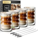4pcs Latte Macchiato GläSer Doppelwandig, 350Ml 4er set Doppelwandige KaffeegläSer Mit 4 LöFfeln, Cappuccino GläSer, KaffeegläSer TeegläSer, Cappuccino Tassen, Weihnachtsgeschenke