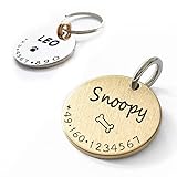 LoveYourPet Hundemarke mit Gravur - Dog Tag Personalisiert mit Name, Symbol und Telefonnummer - ID Tag Namensschild für Halsband - Anhänger Marke für Hunde, Welpen & Katzen (18mm, Gold-Matt)