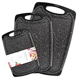 3 pcs Schneidebrett Kunststoff, Schneidebrett Set mit Saftrillen & Rutschfeste Aufkleber, Cutting Board BPA-Free, Spülmaschinenfestes, Küchenbrett, Chopping Board Schwarz