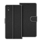 COODIO Handyhülle für Sony Xperia L1 Handy Hülle, Sony Xperia L1 Hülle Leder Handytasche für Sony Xperia L1 Klapphülle Tasche, Schwarz