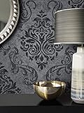NEWROOM Barocktapete Tapete Grau Ornament Barock Vliestapete Schwarz Vlies moderne Design Optik Barocktapete Wohnzimmer Glamour inkl. Tapezier Ratgeber