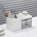 Schreibtisch Organizer Weiß,Tischorganizer Schreibtisch Stiftebox,Tisch Organizer Büro mit 4 Fächer und 2 Schubladen,Multifunktionaler Schreibtischorganisator,Desk Organizer Aesthetic für Schule,Büro
