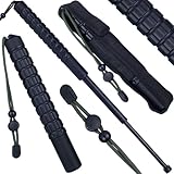Rosfix Teleskopischer Selbstverteidigungs- & Trekkingstab 55,5 cm | Ausziehbar von 22,5–55,5 cm | Robuste Stahlkonstruktion mit rutschfestem Gummigriff | Schwarz-Chrom Finish | Mit Gürteltasche