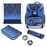 herlitz Schulranzen Set 6-teilig 'Blue Shark' Ergonomische Ultraleichte Schultasche 1.Klasse Junge Mädchen Kinder 16 L