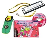 Voggy´s Mundharmonika Set Volt-Mundharmonika C-Dur Neopren-Tasche Mundharmonika-Schule Buch CD (diatonisch, Blue Harp, Richter Modell, Metall), silber / bunt
