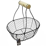 Quailzz - Eierkorb, Drahtkorb pulverbeschichtet mit Holzgriff, Obstkorb