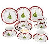 MamboCat Weihnachtstraum 18tlg Kaffeeservice I Porzellan-Kaffeeset für 6 Personen mit Weihnachtsdekor I Je 6x Kaffeetassen 190ml, Untertassen & Kuchenteller I Geschirr für Weihnachten & Nikolaus