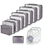Große Koffer Organizer Set 12-teilig, Wasserdichte Packwürfel, Travel Organizer zum Gepäckpacken, Familienreisen, Aufbewahrung zu Hause (Grau 12 Pcs)