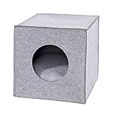 lionto Katzenhöhle aus stabilem Filz passend für Kallax Regale & andere Regalsysteme, 33x37x33 cm, Katzenbett faltbar in Würfelform freistehend, pflegeleicht, mit gemütlichem Liegekissen, hellgrau
