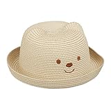 Relaxdays Kinder Strohhut, Gr. 52, mit Bär Gesicht, Kinderhut 2-4 Jahre, Mädchen & Jungen, runder Sommerhut, Natur