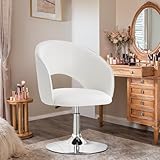 Ckaff Barsessel Schminkstuhl Loungesessel, Cocktailsessel Barhocker Höhenverstellbar Drehbar aus Samt Clubsessel Polsterstuhl Drehstuhl mit Armlehne für Wohnzimmer Esszimmer Schlafzimmer, Weiß