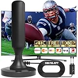 DVB-T2 Antenne mit Verstärker für Innen – Zimmerantenne für Fernseher, DVB-T/T2, TV Antenne 4K UHD Full HD, 360° Empfang bis 500 km, kostenlose Sender, Unterstützt 4K HD TNT Antenne TV Aerial (Black)