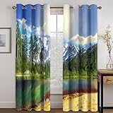 IKDZCM Verdunkelungsvorhänge für Zimmer, Schlafzimmer, Dekoration, Vorhänge, 2 Paneele, Wald, See, Bergblick und Naturlandschaft, Luxusvorhänge WxH/2x80x130cm ösen gardinen