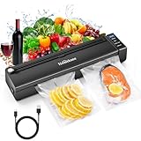 HOMEKANE Vakuumierer, Vakuumiergerät Sous Vide Wiederaufladbar mit Cutter, Kabellose Vakumierergerät inkl. 5 Beutel Folienbeutel, Schlauch für Vakuumbehälter