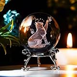 HDCRYSTALGIFTS HDCRYSTALGIFTS Cat Crystal Ball with Stand 3D Laser Engraved Decorative Art Crystal Sphere Glass Ball Paperweight(2.5in,Clear)
