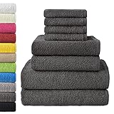 NatureMark 8 TLG. FROTTIER Handtuch-Set mit verschiedenen Größen 4X Gästetücher, 2X Handtücher, 2X Duschtücher | Farbe: Anthrazit grau | 100% Baumwolle