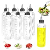 8 Stück Dosierflasche, Quetschflasche 250ml mit Skala, Squeeze Flasche mit Kappen Plastik Klare Sossenflaschen Ketchup Flasche für Flüssige Sauce Ketchup Öl Soja Essig