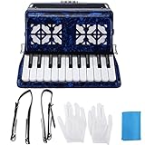 Akkordeon, Blaues ABS-Akkordeon Tragbares Akkordeon 22-Tasten-8-Bass-Piano-Tastaturinstrument für Bühnenauftritte