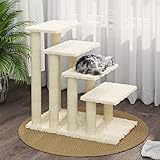 MOONAIRY Kratzbaum mit Sisal-Kratzsäule, Katzenkratzbaum, Kletterwand, Kratzbäume Für Katzen, Kratzstamm, Kratzbaum Deckenspanner,n Creme 63 cm
