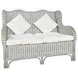 vidaXL Sofa 2-Sitzer Zweisitzer Loungesofa Rattansofa Sitzmöbel Designsofa Sessel Wohnzimmersofa Grau Natur Rattan Leinen 120x84x90,5cm