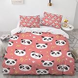 Generisch 3D Cartoon Panda Bettwäsche 135x200x2 cm 4teilig Süßer Panda Bettbezug mit Reißverschluss 100% Mikrofaser Leicht Atmungsaktive Bettwaren Set mit 2 Kissenbezüge 50x75（Muster 25-14）