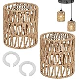 Lampenschirm Boho 2 Stücke Rattan Lampenschirm Korbgeflecht (H 15cm) Tischleuchte Ersatzschirm Zubehör für Deckenleuchten Pendelleuchten Stehlampe Hängelampenschirme