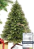 Menz Premium künstlicher Weihnachtsbaum GRÜN 180 cm – Naturgetreuer Weihnachtsbaum künstlich mit 850 Spitzen & Holzständer für Familienfeiern, feuerfest jahrelang wiederverwendbar 5 Jahre Garantie