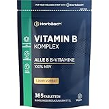 Vitamin B Komplex Hochdosiert | Alle 8 B-Vitamine: B1, B2, B3, B5, B6, B7, B9 und B12 | 1 Jahr Vorrat - 365 Vegane Tabletten | von Horbaach
