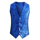 Herren Pailletten Anzug Weste Glitzer Einfarbig Anzug Mode Tanzkostüm Ärmellos Herrenweste Casual Paillettenweste Glänzend Weste Mantel Sequin Jacke Slim Fit Party Karneval Kostüm Disco Oberteile