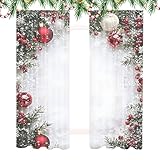 Weihnachtsgardine,2 Teilige Kugeldruck Fensterabdeckung , Weihnachtsgardinen, 2D Flach Gedruckte Gardine Weihnachten,Mit Schneeflocken Und Kiefernzweig Muster ,Für Schlafzimmer Wohnzimmer Innenbereich