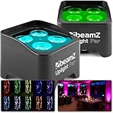 BeamZ BBP90 Uplight LED Par Strahler 4x 4 Watt, Bühnenbeleuchtung 2er Set für DJ Pult, Bühnenlicht, DMX-LAN, Partylicht Musikgesteuert, Bühnenequipment, mit Fernbedienung