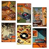 6 Stück Malen Nach Zahlen Erwachsene, Malen nach Zahlen Plattenspieler DIY handbemalt, 30 x 20 cm Selbermachen Handgemaltes Ölgemälde-Set für Erwachsene und Anfänger Mit Pinsel Und Acrylfarben,Haken