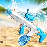 MOZC Automatische wat Suction Wasserabsorbierende Elektrische Wasserpistole,Automatische Wasserpistole mit 800 ml Wassertank, Reichweite bis zu 39 Fuß, Schwimmbad-Hinterhof-Wasserspielzeug (Blau)