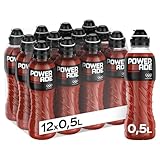 Powerade Sports Wild Cherry, kalorienarmes Sportgetränk mit Kirsch-Geschmack, mit Elektrolyten, Sport Drink in stylischen Einweg Flaschen (12 x 500 ml) (Verpackung kann variieren)